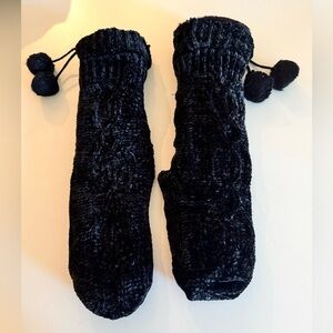 Black Knit Pom-Pom Socks